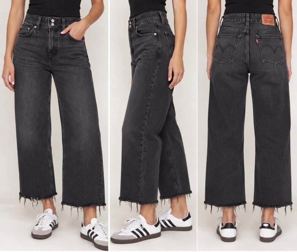 Levi’s Superlow Jeans 28 Washed Black Low Rise Wide Leg Raw Hem Y2K